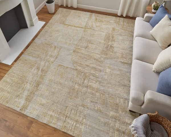 Homeroots 8' X 10' Hand Woven Abstract Area Rug In Yellow, Ivory & Gold - Unique Artisan Crafted Luxury Accent Yellow,Ivory,Gold Wool Blend 617268