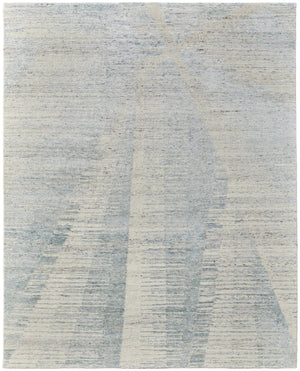 Homeroots 8' X 12' Abstract Hand Knotted Distressed Area Rug - Artisan Crafted Elegance For Stylish Spaces Blue,Ivory,Silver Wool Blend 617275