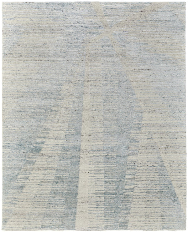 Homeroots 8' X 12' Abstract Hand Knotted Distressed Area Rug - Artisan Crafted Elegance For Stylish Spaces Blue,Ivory,Silver Wool Blend 617275