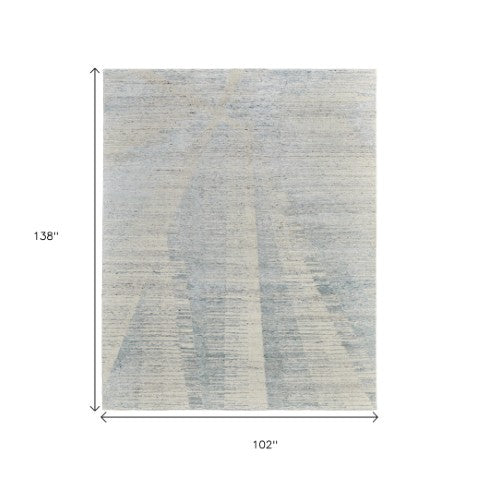Homeroots 8' X 12' Abstract Hand Knotted Distressed Area Rug - Artisan Crafted Elegance For Stylish Spaces Blue,Ivory,Silver Wool Blend 617275
