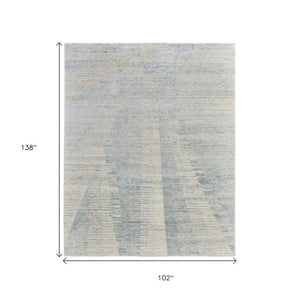 Homeroots 8' X 12' Abstract Hand Knotted Distressed Area Rug - Artisan Crafted Elegance For Stylish Spaces Blue,Ivory,Silver Wool Blend 617275