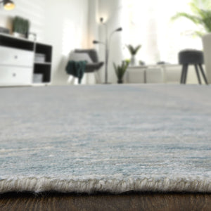 Homeroots 8' X 12' Abstract Hand Knotted Distressed Area Rug - Artisan Crafted Elegance For Stylish Spaces Blue,Ivory,Silver Wool Blend 617275