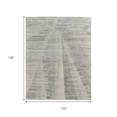 Homeroots 8' X 12' Abstract Hand Knotted Distressed Area Rug - Artisan Crafted Elegance For Stylish Spaces Ivory,Gray Wool Blend 617276