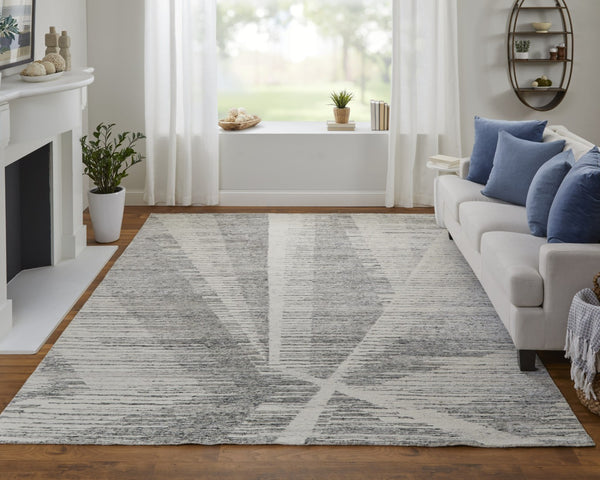 Homeroots 8' X 12' Abstract Hand Knotted Distressed Area Rug - Artisan Crafted Elegance For Stylish Spaces Ivory,Gray Wool Blend 617276