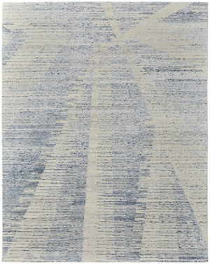 Homeroots 8' X 12' Abstract Hand Knotted Distressed Area Rug - Artisan Crafted Elegance For Stylish Spaces Ivory,Blue,Silver Wool Blend 617277