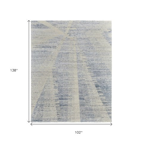 Homeroots 8' X 12' Abstract Hand Knotted Distressed Area Rug - Artisan Crafted Elegance For Stylish Spaces Ivory,Blue,Silver Wool Blend 617277
