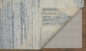 Homeroots 8' X 12' Abstract Hand Knotted Distressed Area Rug - Artisan Crafted Elegance For Stylish Spaces Ivory,Blue,Silver Wool Blend 617277