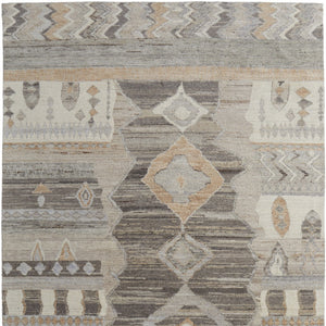 Homeroots 2' Hand Knotted Moroccan Area Rug - Unique Design, Stain Resistant, Perfect For Any Room Decor Ivory,Gray,Orange Wool Blend 617278