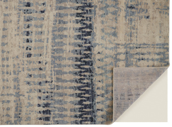 Homeroots 8' X 12' Blue And Tan Abstract Hand Knotted Area Rug - Stain Resistant, Unique Artistry For Your Home Blue,Tan Wool Blend 617279