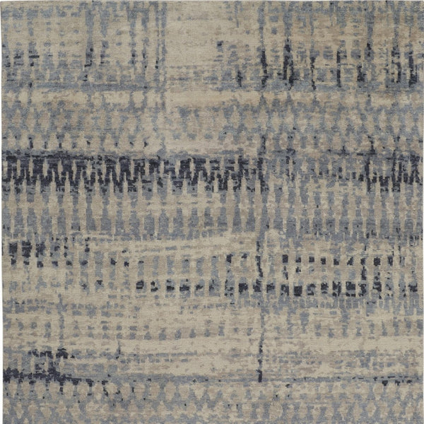 Homeroots 8' X 12' Blue And Tan Abstract Hand Knotted Area Rug - Stain Resistant, Unique Artistry For Your Home Blue,Tan Wool Blend 617279