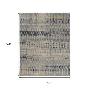 Homeroots 8' X 12' Blue And Tan Abstract Hand Knotted Area Rug - Stain Resistant, Unique Artistry For Your Home Blue,Tan Wool Blend 617279