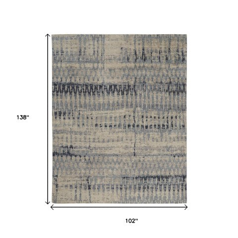 Homeroots 8' X 12' Blue And Tan Abstract Hand Knotted Area Rug - Stain Resistant, Unique Artistry For Your Home Blue,Tan Wool Blend 617279