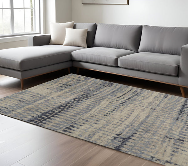 Homeroots 8' X 12' Blue And Tan Abstract Hand Knotted Area Rug - Stain Resistant, Unique Artistry For Your Home Blue,Tan Wool Blend 617279