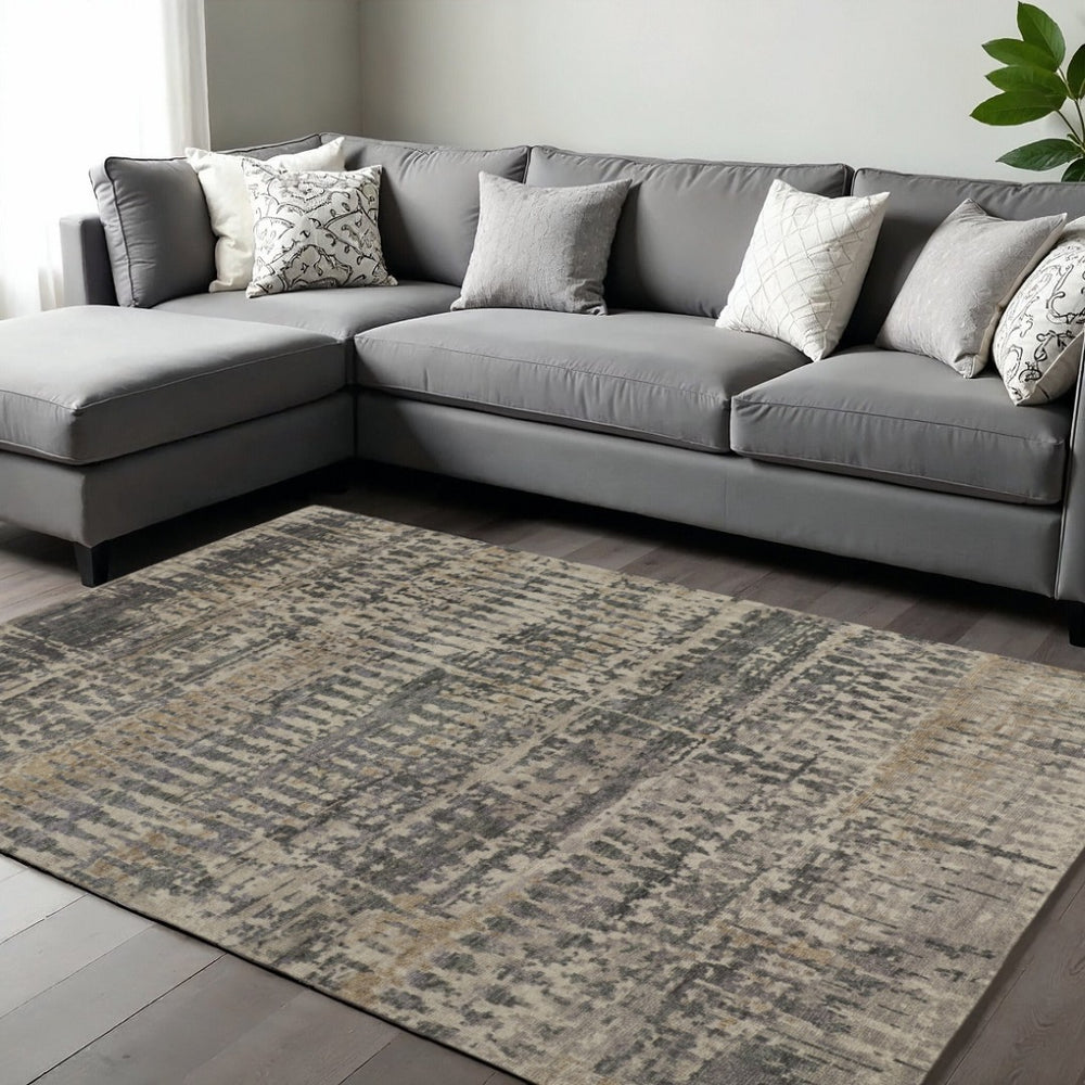 HomeRoots 8' Gray Taupe and Ivory Hand-Knotted Area Rug – Modern Abstract Design for Stylish Home Décor 8' X 12' 617280