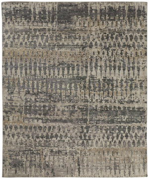 HomeRoots 8' Gray Taupe and Ivory Hand-Knotted Area Rug – Modern Abstract Design for Stylish Home Décor 8' X 12' 617280