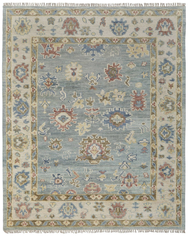 HomeRoots 9' Hand-Knotted Blue Ivory Yellow Floral Area Rug with Fringe - Soft, Stain-Resistant, Unique Design! 617281