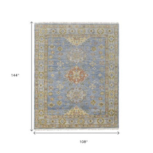 Homeroots 8' Geometric Hand Knotted Runner Rug With Fringe - Unique Artisan Craftsmanship For Stylish Spaces Blue,Green,Yellow Wool Blend 617282