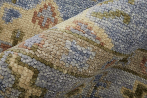 Homeroots 8' Geometric Hand Knotted Runner Rug With Fringe - Unique Artisan Craftsmanship For Stylish Spaces Blue,Green,Yellow Wool Blend 617282