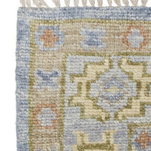 Homeroots 8' Geometric Hand Knotted Runner Rug With Fringe - Unique Artisan Craftsmanship For Stylish Spaces Blue,Green,Yellow Wool Blend 617282
