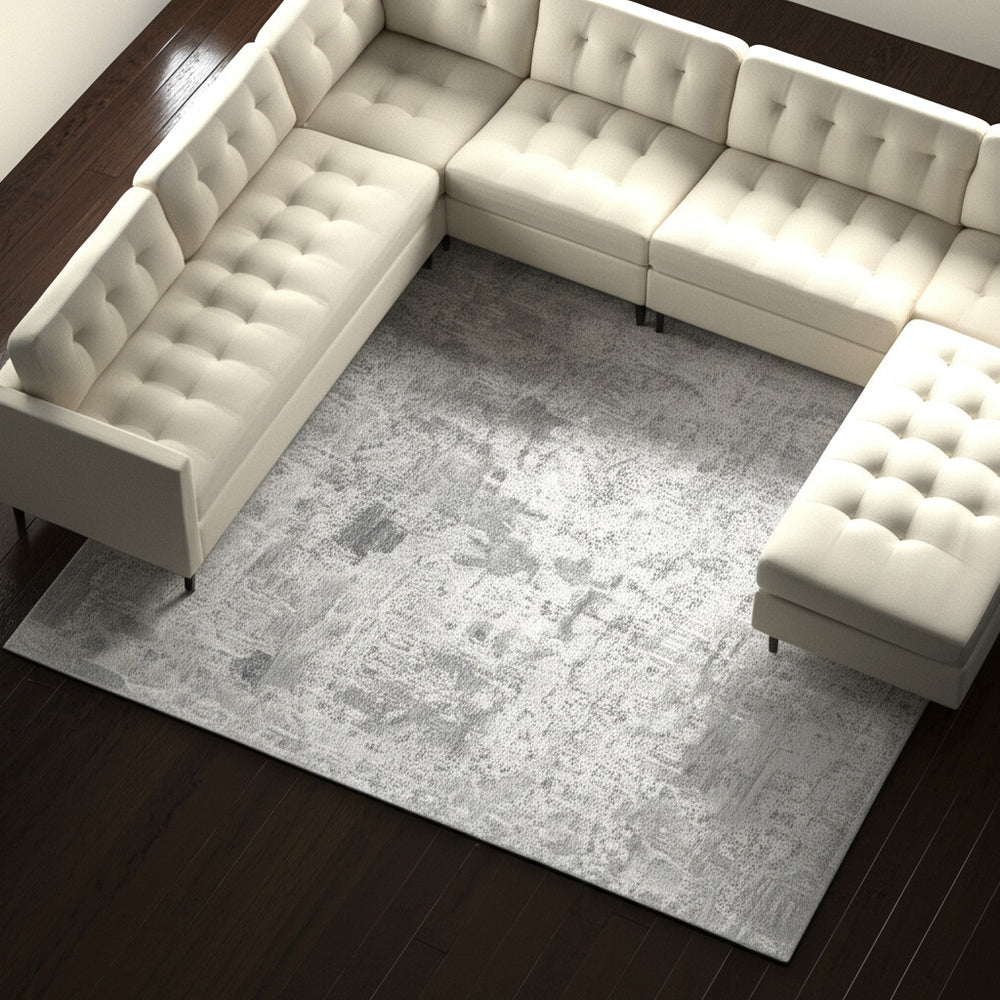 Homeroots 9' X 12' Silver And Gray Abstract Hand Woven Distressed Area Rug – Unique Artisan Craftsmanship! Silver,Gray Wool Blend 617283