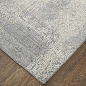 Homeroots 9' X 12' Silver And Gray Abstract Hand Woven Distressed Area Rug – Unique Artisan Craftsmanship! Silver,Gray Wool Blend 617283