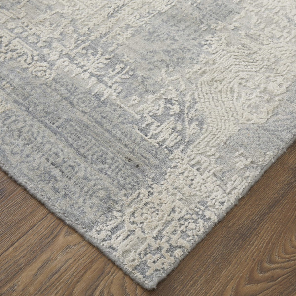 Homeroots 9' X 12' Silver And Gray Abstract Hand Woven Distressed Area Rug – Unique Artisan Craftsmanship! Silver,Gray Wool Blend 617283