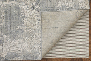 Homeroots 9' X 12' Silver And Gray Abstract Hand Woven Distressed Area Rug – Unique Artisan Craftsmanship! Silver,Gray Wool Blend 617283