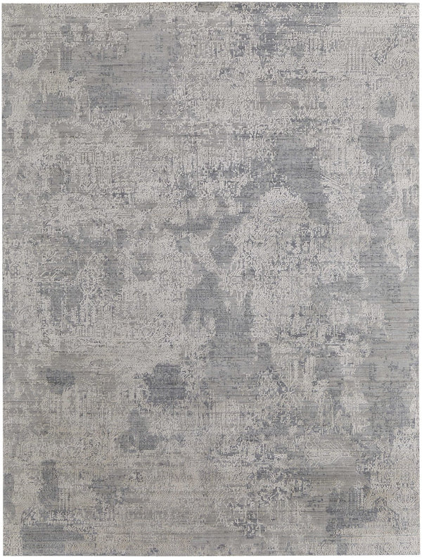 Homeroots 9' X 12' Silver And Gray Abstract Hand Woven Distressed Area Rug – Unique Artisan Craftsmanship! Silver,Gray Wool Blend 617283