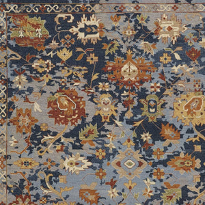 Homeroots 9' X 13' Hand Knotted Area Rug In Vibrant Blue, Orange & Red Floral Design With Trendy Fringe Blue,Orange,Red Wool Blend 617284