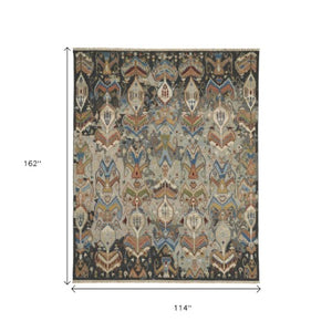 Homeroots 9' Ikat Hand Knotted Area Rug In Taupe Tan & Orange - Unique, Stain Resistant, Bohemian Charm! Taupe,Tan,Orange Wool Blend 617285