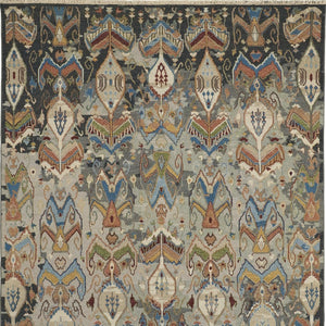 Homeroots 9' Ikat Hand Knotted Area Rug In Taupe Tan & Orange - Unique, Stain Resistant, Bohemian Charm! Taupe,Tan,Orange Wool Blend 617285