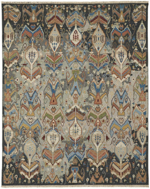 Homeroots 9' Ikat Hand Knotted Area Rug In Taupe Tan & Orange - Unique, Stain Resistant, Bohemian Charm! Taupe,Tan,Orange Wool Blend 617285