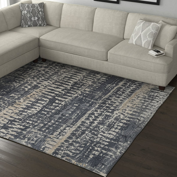 Homeroots 8' Hand Knotted Abstract Area Rug - Unique, Stain-resistant Wool Blend For Stylish Home Decor Blue,Gray,Tan Wool Blend 617287