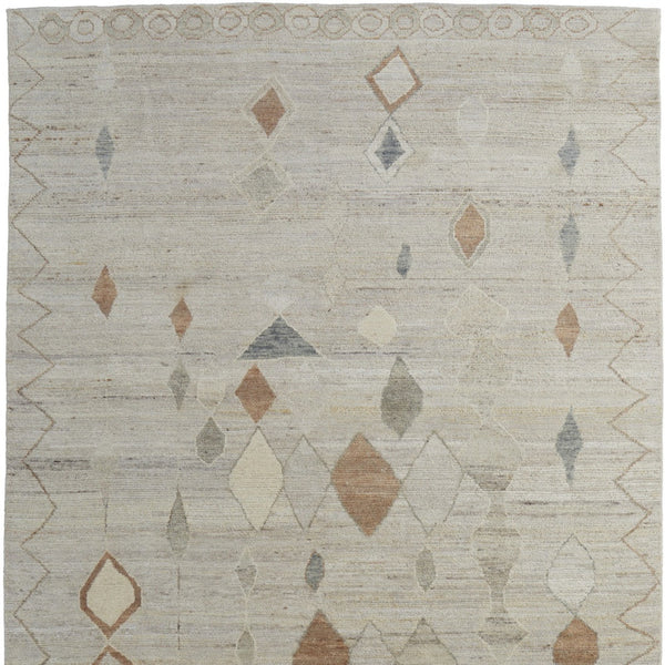 Homeroots 9' X 13' Tan Orange And Gray Moroccan Hand Knotted Area Rug – Stain Resistant, Artisan Crafted Elegance Tan,Orange,Gray Wool Blend 617288