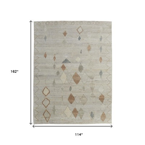 Homeroots 9' X 13' Tan Orange And Gray Moroccan Hand Knotted Area Rug – Stain Resistant, Artisan Crafted Elegance Tan,Orange,Gray Wool Blend 617288