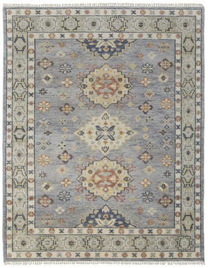 Homeroots 8' Geometric Hand Knotted Runner Rug With Fringe - Unique Artisan Craftsmanship For Stylish Spaces Blue,Taupe,Gray Wool Blend 617289