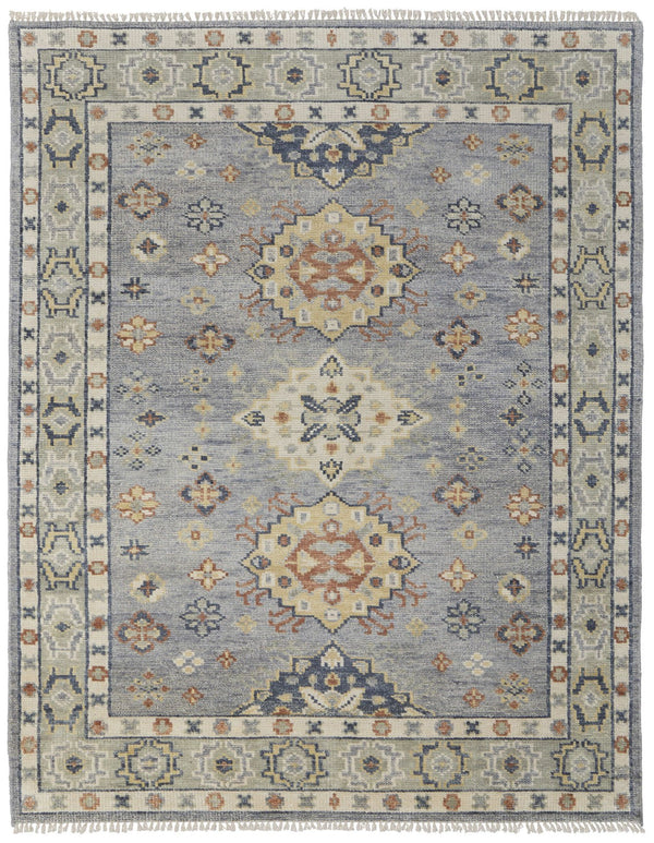 Homeroots 8' Geometric Hand Knotted Runner Rug With Fringe - Unique Artisan Craftsmanship For Stylish Spaces Blue,Taupe,Gray Wool Blend 617289