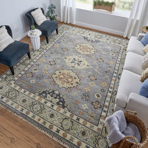 Homeroots 8' Geometric Hand Knotted Runner Rug With Fringe - Unique Artisan Craftsmanship For Stylish Spaces Blue,Taupe,Gray Wool Blend 617289