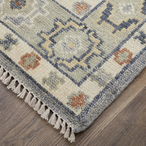 Homeroots 8' Geometric Hand Knotted Runner Rug With Fringe - Unique Artisan Craftsmanship For Stylish Spaces Blue,Taupe,Gray Wool Blend 617289