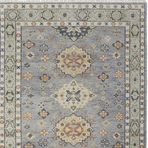 Homeroots 8' Geometric Hand Knotted Runner Rug With Fringe - Unique Artisan Craftsmanship For Stylish Spaces Blue,Taupe,Gray Wool Blend 617289
