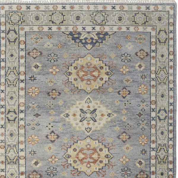 Homeroots 8' Geometric Hand Knotted Runner Rug With Fringe - Unique Artisan Craftsmanship For Stylish Spaces Blue,Taupe,Gray Wool Blend 617289