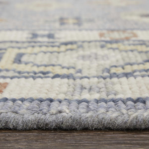 Homeroots 8' Geometric Hand Knotted Runner Rug With Fringe - Unique Artisan Craftsmanship For Stylish Spaces Blue,Taupe,Gray Wool Blend 617289