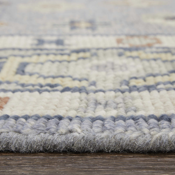 Homeroots 8' Geometric Hand Knotted Runner Rug With Fringe - Unique Artisan Craftsmanship For Stylish Spaces Blue,Taupe,Gray Wool Blend 617289
