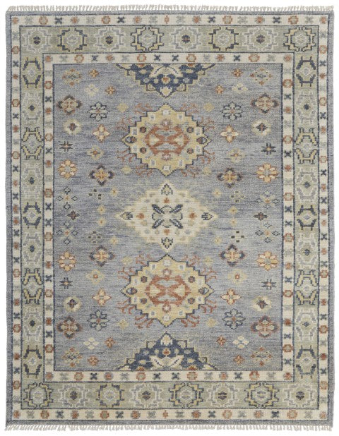 Homeroots 8' Geometric Hand Knotted Runner Rug With Fringe - Unique Artisan Craftsmanship For Stylish Spaces Blue,Taupe,Gray Wool Blend 617289