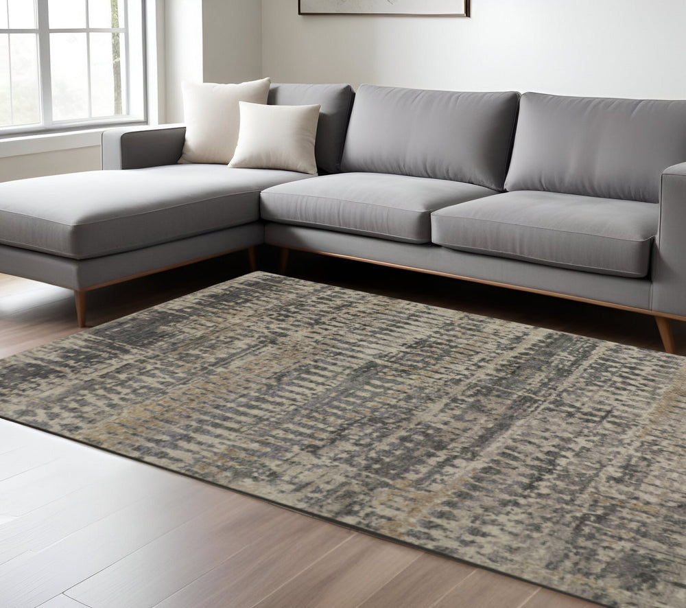 Homeroots 8' Hand Knotted Abstract Area Rug - Unique, Stain-resistant Wool Blend For Stylish Home Decor Tan,Taupe Wool Blend 617291