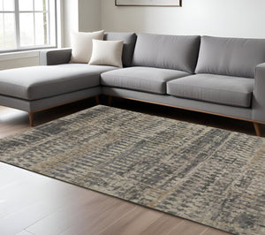 Homeroots 8' Hand Knotted Abstract Area Rug - Unique, Stain-resistant Wool Blend For Stylish Home Decor Tan,Taupe Wool Blend 617291