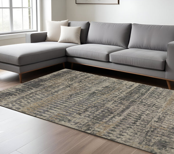 Homeroots 8' Hand Knotted Abstract Area Rug - Unique, Stain-resistant Wool Blend For Stylish Home Decor Tan,Taupe Wool Blend 617291