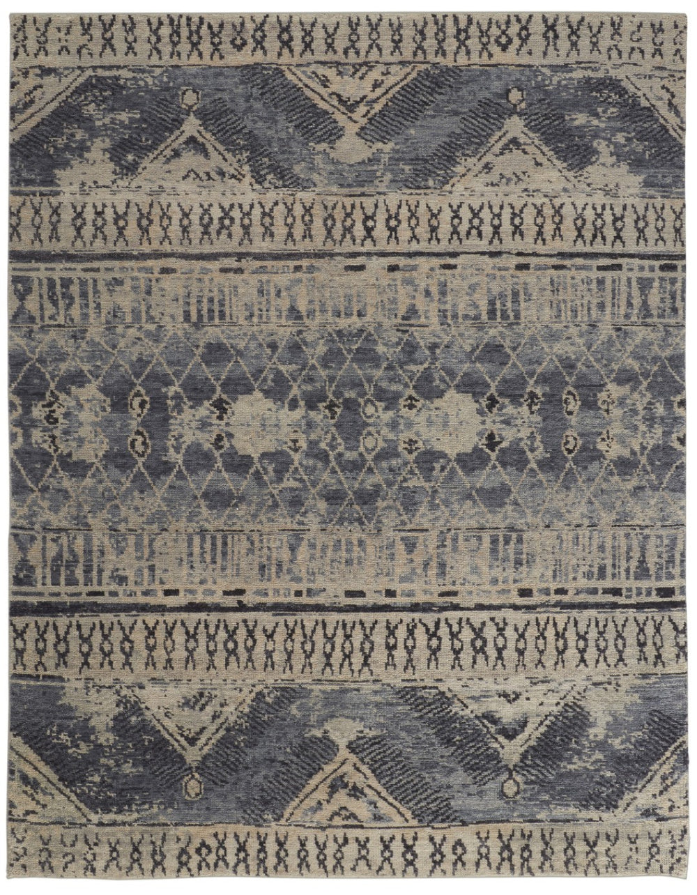 HomeRoots 12' X 15' Elegant Blue Gray and Ivory Hand-Knotted Floral Area Rug - Stain-Resistant, Durable Design 617292