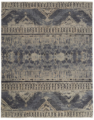 HomeRoots 12' X 15' Elegant Blue Gray and Ivory Hand-Knotted Floral Area Rug - Stain-Resistant, Durable Design 617292