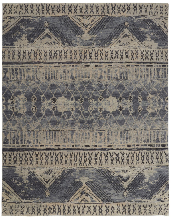 HomeRoots 12' X 15' Elegant Blue Gray and Ivory Hand-Knotted Floral Area Rug - Stain-Resistant, Durable Design 617292